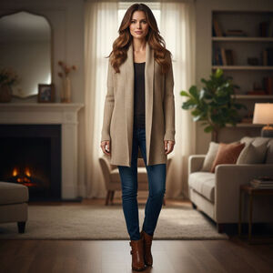 Tahari XS Tan Beige Open Front Cardigan